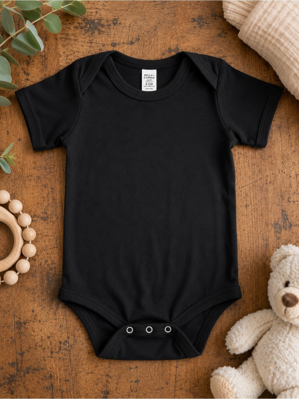 Bella Canvas Black Short-Sleeve Baby Bodysuit